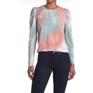 KNOW ONE CARES T6315 JADE CORAL TIE DYE PUFF LONG SLEEVE TOP NEW LARGE